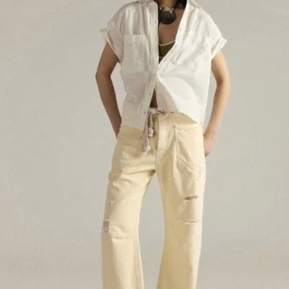 Free People We the Free Moxie Pull on Barrel Jean Lemon Butter Yellow Pant - Picture 5 of 5